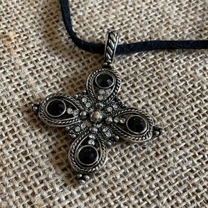 Lia Sophia Cross Necklace w/ Black Suede Chain